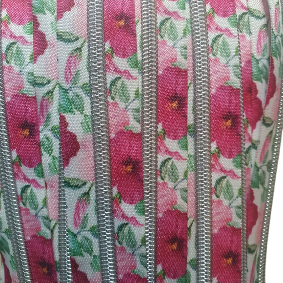 Pink Florals with Silver Teeth#5 Zipper Tape