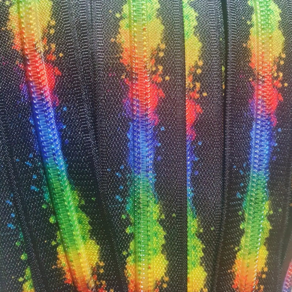 Black with rainbow splat #5 Zipper Tape