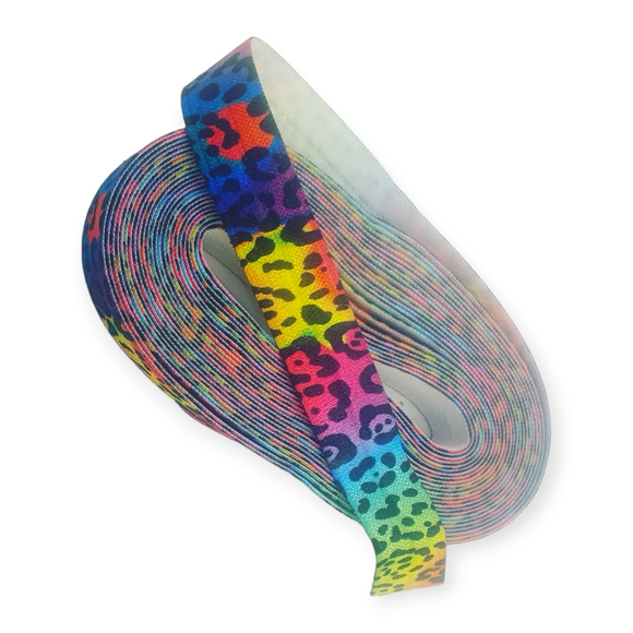Rainbow Animal Print 15mm Fold Over Elastic 4.5m