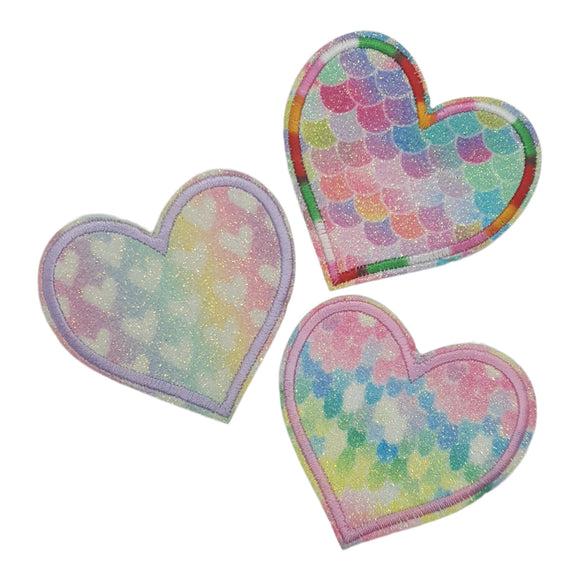 Large Glitter Iron on Heart Patches