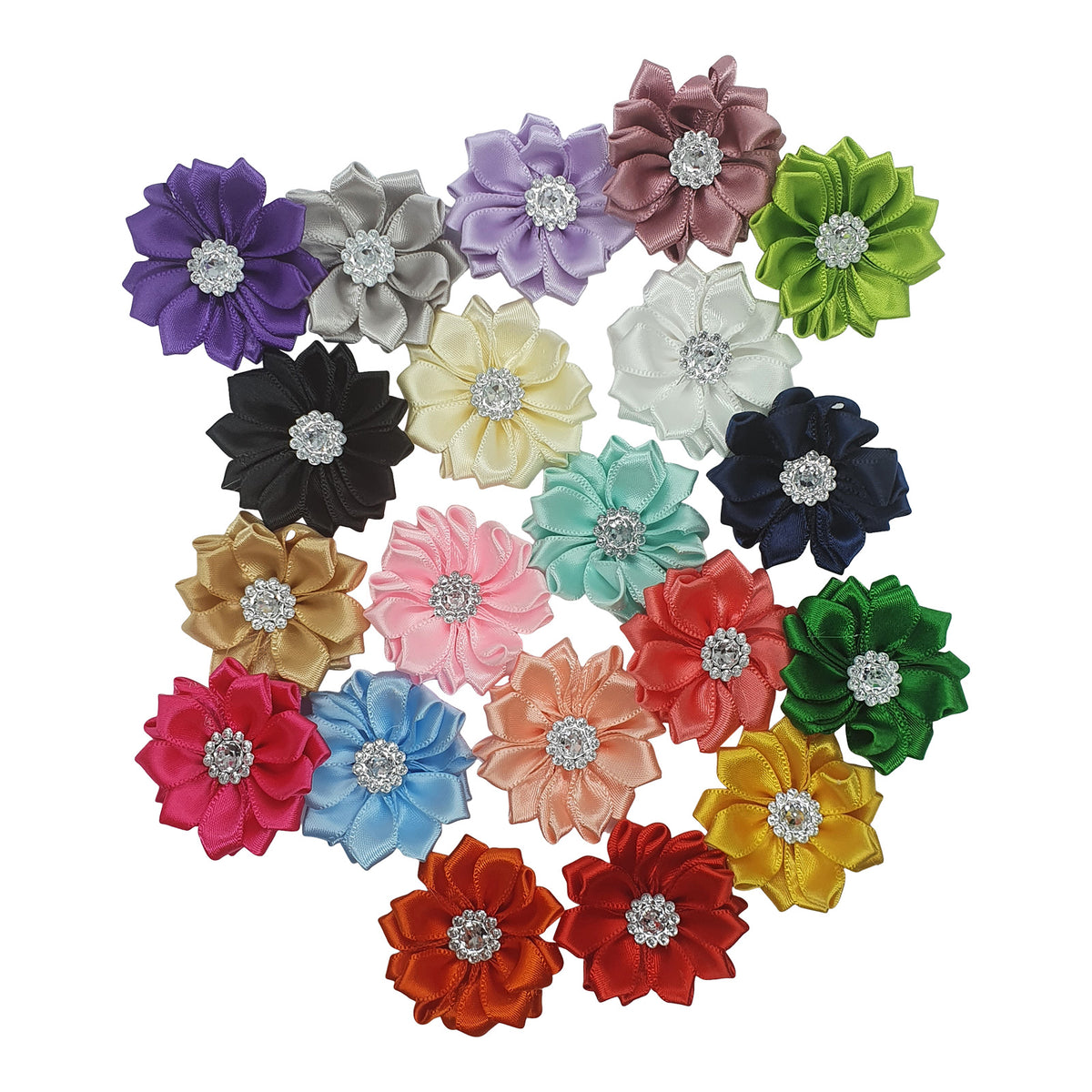 1.5 Satin Ribbon Flowers with Pearl Center 10-Pack