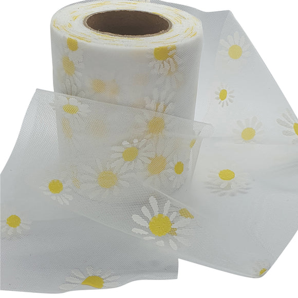 80mm Tulle Ribbon with Daisies 23.5m