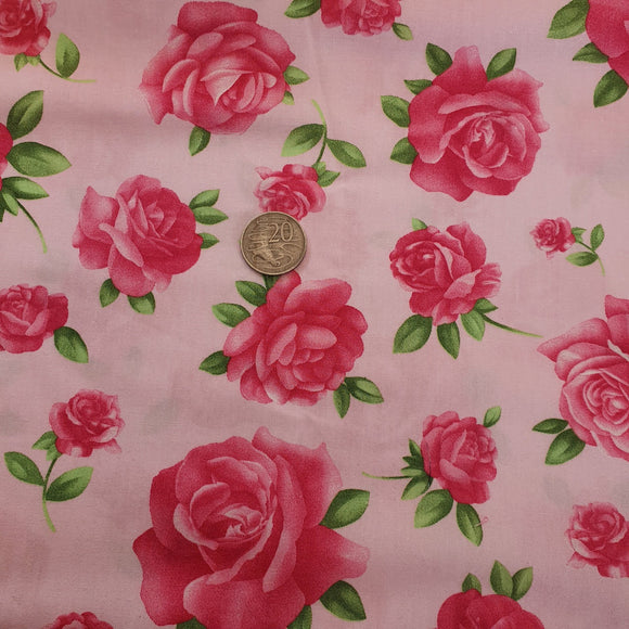 Pink Roses On Pink Quilting cotton