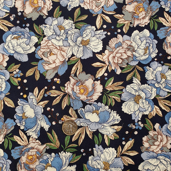 Navy Floral Print Quilting Cotton