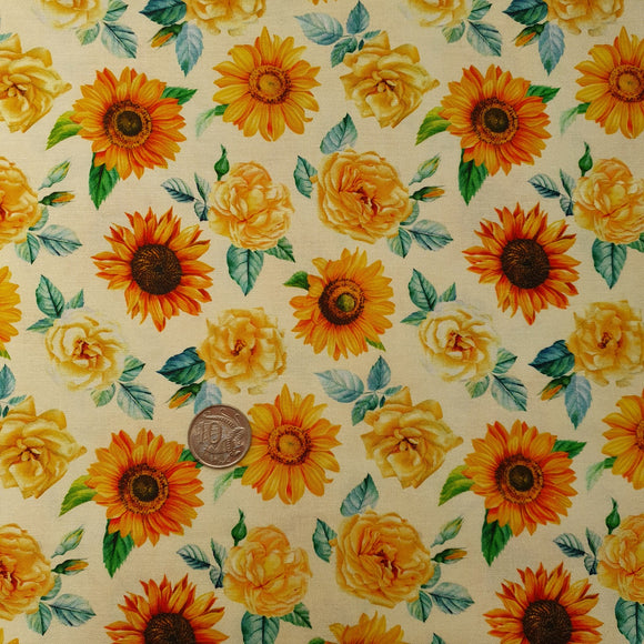Vintage Style Sunflowers Quilting Cotton