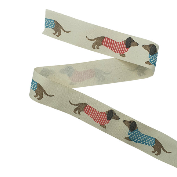 Cotton Dachshund 'Sausage Dog' Print Ribbon 25mm x 4.5m