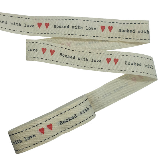 15mm 'Hooked with Love' Crochet themed Cotton Ribbon 4.5m