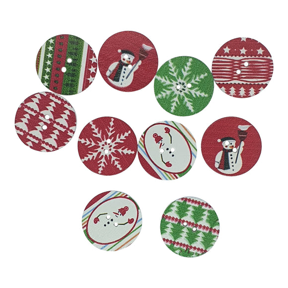 Wooden Christmas Circle Buttons 25mm