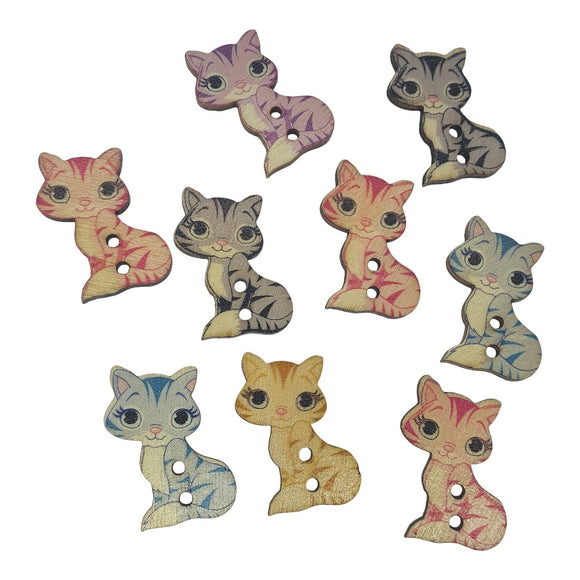 Wooden Lady Cats Buttons
