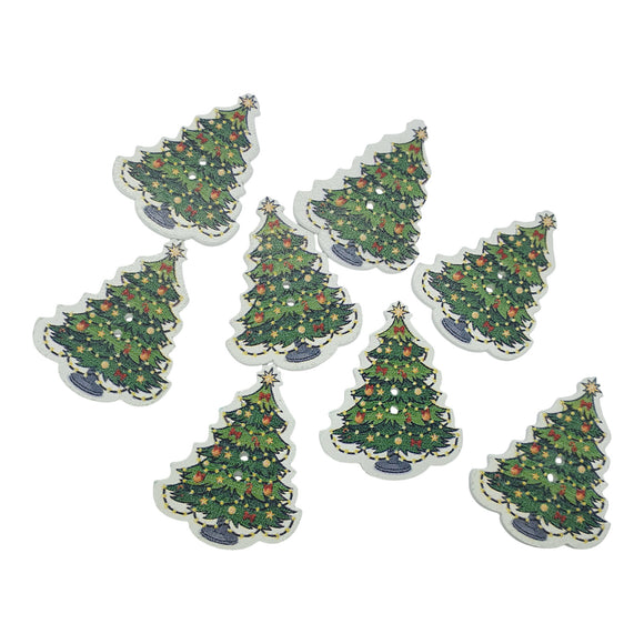 Wooden Green Christmas Tree Buttons