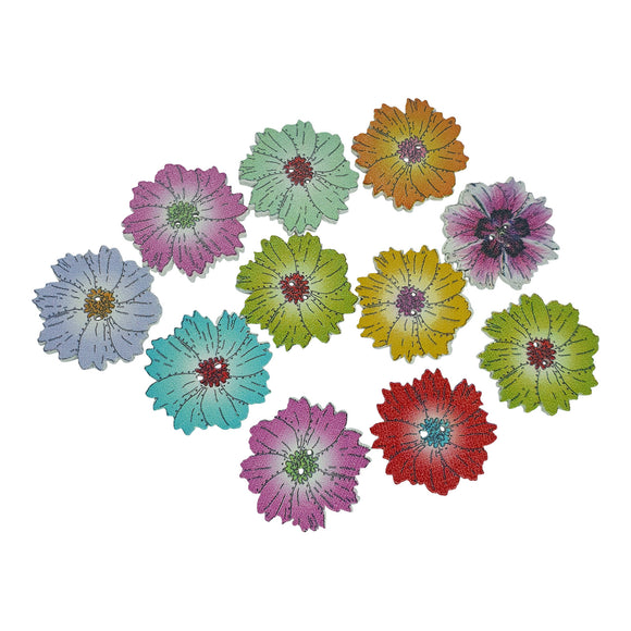 Wooden Colourful Flower Buttons