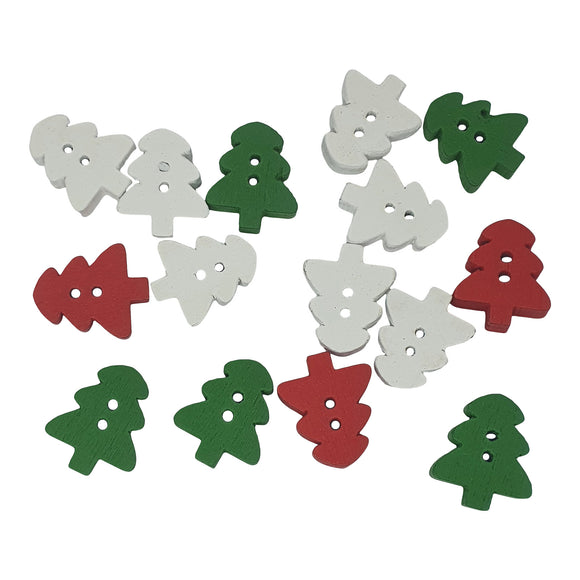Wooden Christmas Tree Buttons Mixed Colour - 20pk