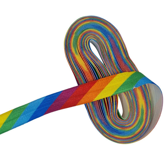 Bright Rainbow Stripes 15mm Fold Over Elastic 4.5m