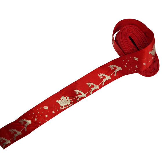 25mm Satin Foil Print Christmas Ribbon Roll