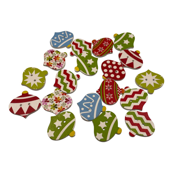 Wooden Christmas Fancy Baubles Buttons