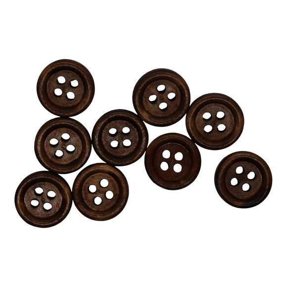 13mm Polished Wooden 4 Hole Buttons 20pk - DARK