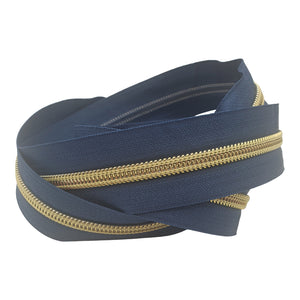 Navy Blue with gold teeth #5 Zipper Tape