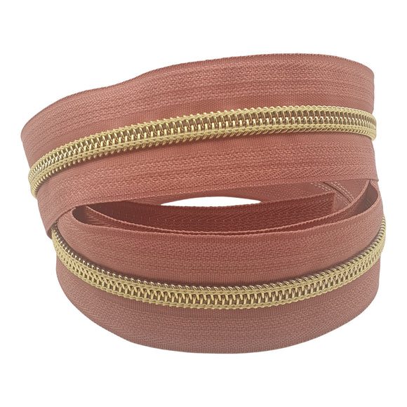 Dusty pink with gold teeth #5 Zipper Tape