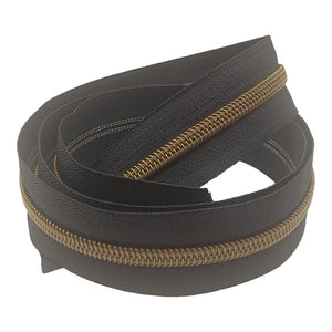 Black with bronze teeth #5 Zipper Tape