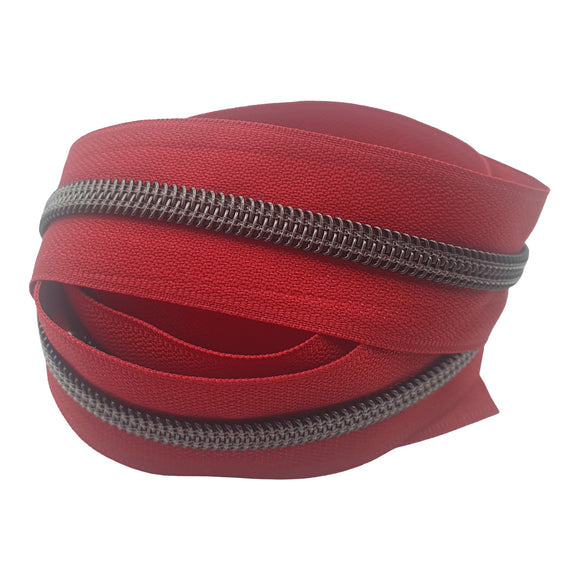 Deep red with gunmetal teeth #5 Zipper Tape