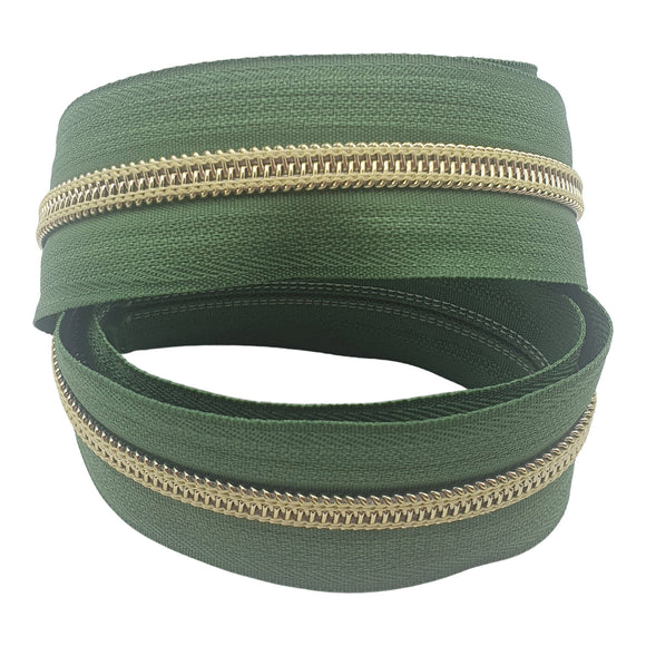 Deep sage with gold teeth #5 Zipper Tape