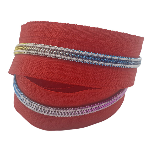 Red with rainbow teeth #5 Zipper Tape