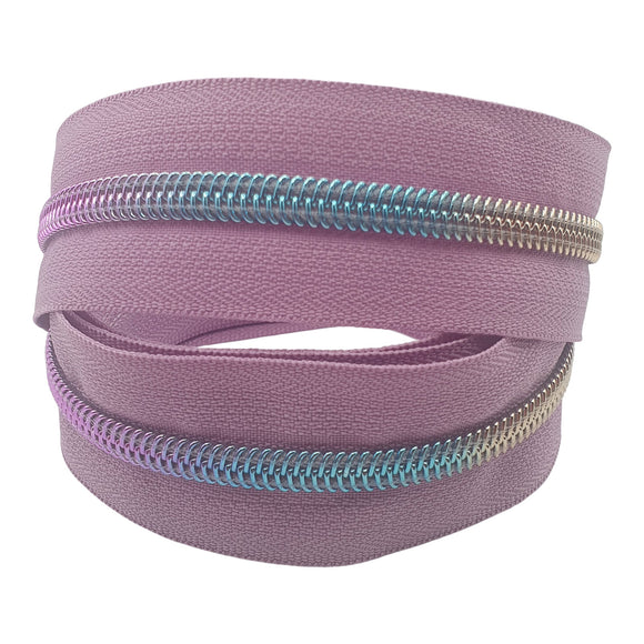 Mauve with rainbow teeth #5 Zipper Tape