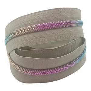 Light grey with rainbow teeth #5 Zipper Tape