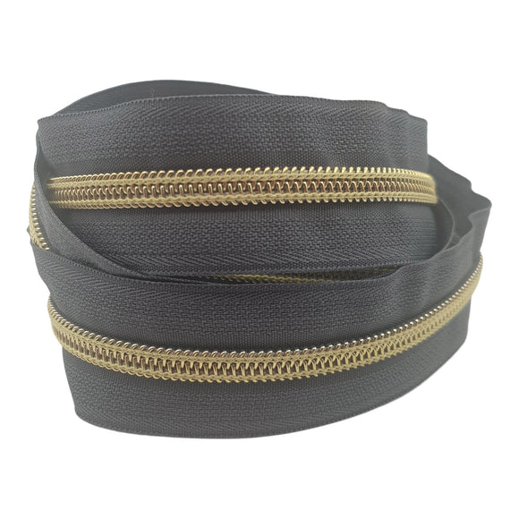 Dark grey with gold teeth #5 Zipper Tape