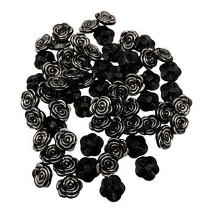 Black and Silver Resin Flower Buttons - 25pk