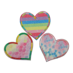 Large Glitter Iron on Heart Patches