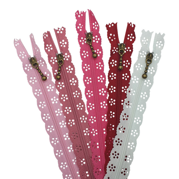 20cm Lace Zip Pack - Pink Mix