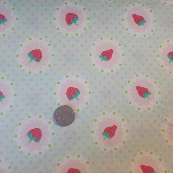 Mint Strawberrries Quilting Cotton