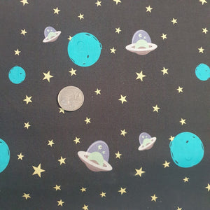 Black UFOS Quilting Cotton