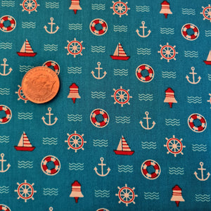 Teal Nautical Quilting Cotton