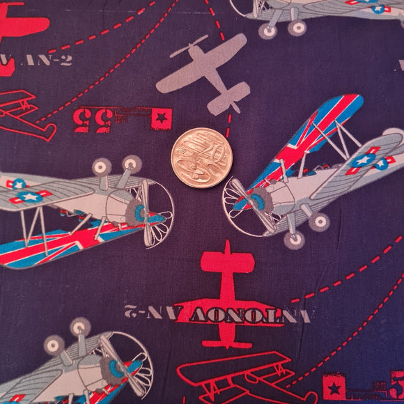 Airplanes on Navy Quilting Cotton