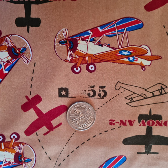 Airplanes on Light Brown Quilting Cotton