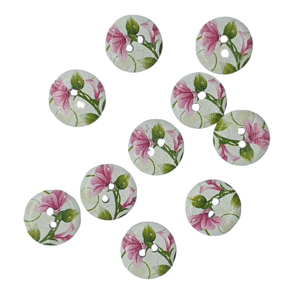 Wooden Floral Buttons 15mm - Lilies