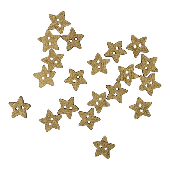 Wooden Gold Star Buttons 15mm - 20pk