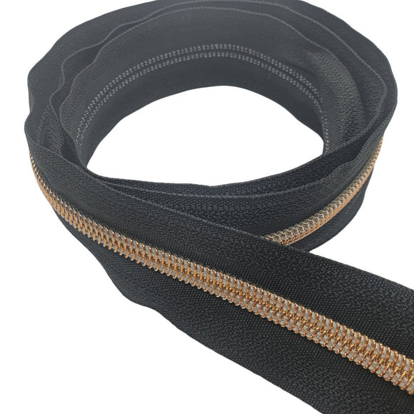 Zipper Tape Black with Rose Gold Teeth #5