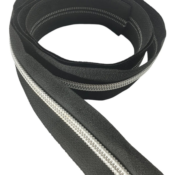 Zipper Tape Black with Silver Teeth #5 10 METRE BULK PACK