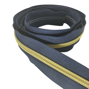 Zipper Tape Navy with Gold Teeth #5