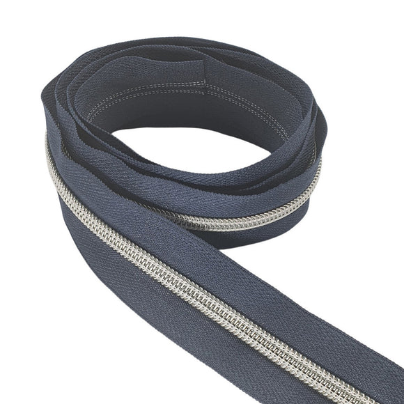 Zipper Tape Navy with Silver Teeth #5