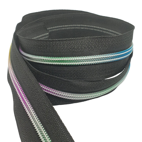 Zipper Tape Black with Rainbow Teeth #5