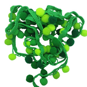 Multi Coloured Large Ball Pom Pom Trim - GREENS