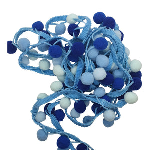 Multi Coloured Large Ball Pom Pom Trim - BLUES