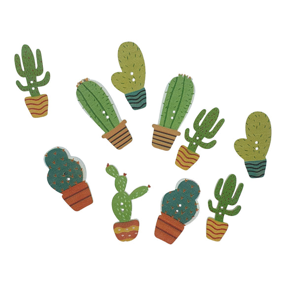 Cactus Plants Wooden Buttons