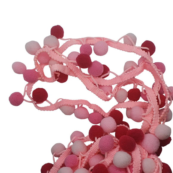 Multi Coloured Large Ball Pom Pom Trim - PINKS