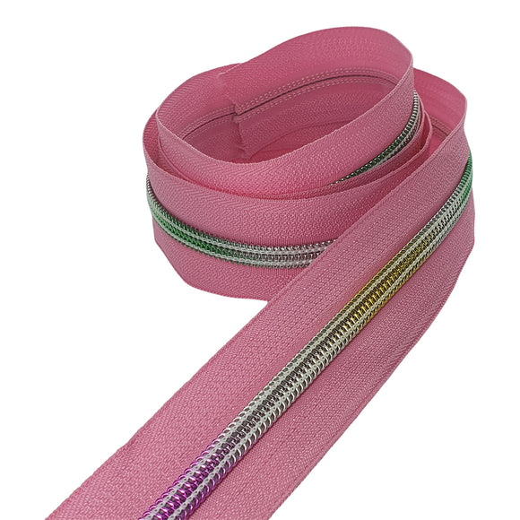 Zipper Tape Pink with Rainbow Teeth #5