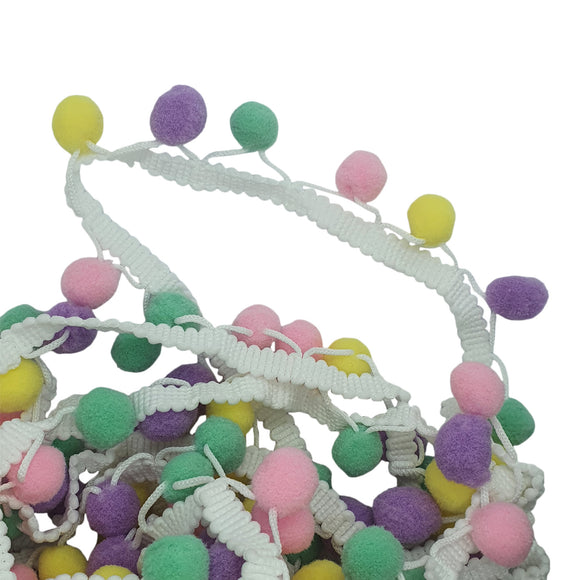 Multi Coloured Large Ball Pom Pom Trim - PASTELS